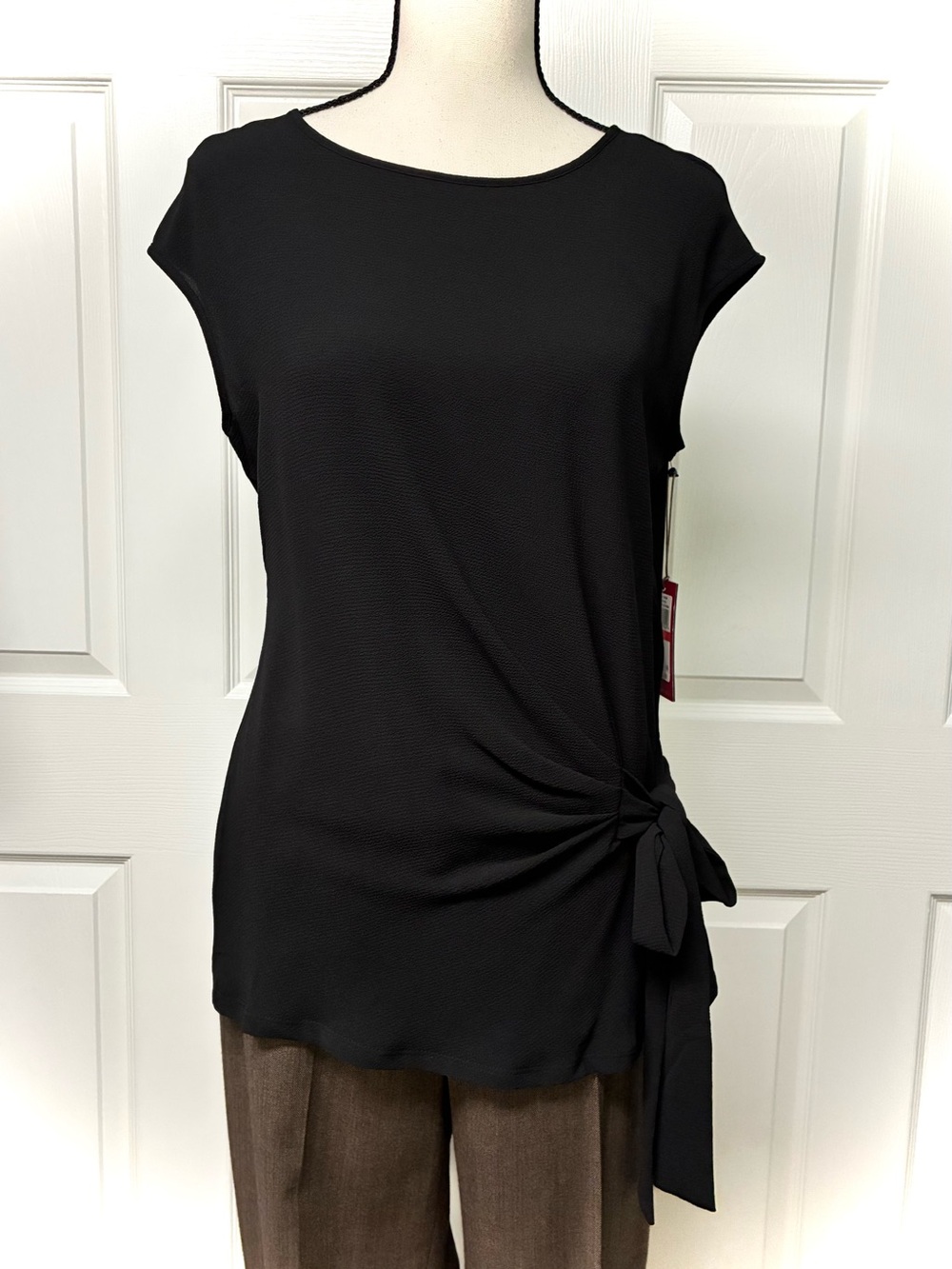 NWT Vince Camuto Tie Front Blouse, Mixed Media, Black, XS
